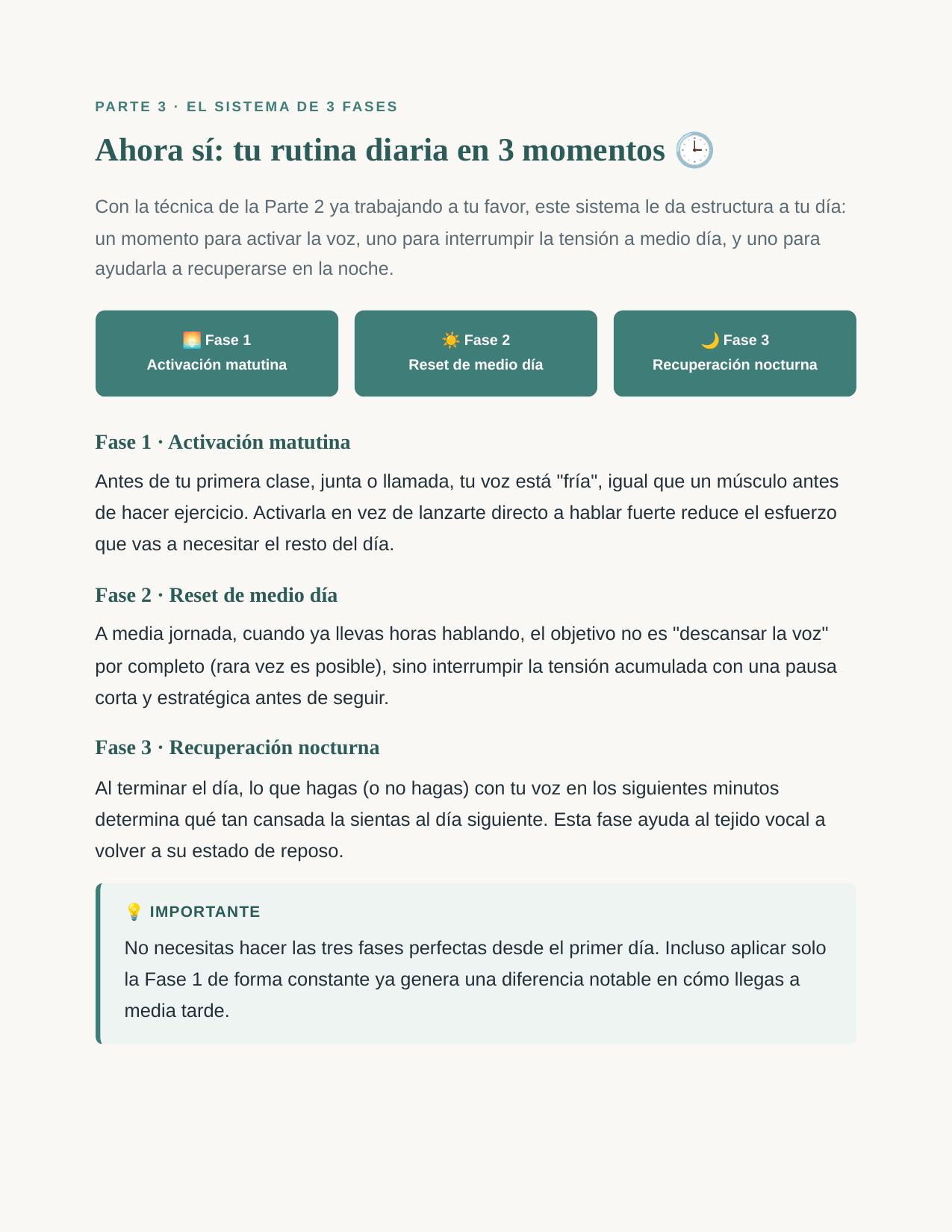 Página del sistema de 3 fases: activación, reset y recuperación