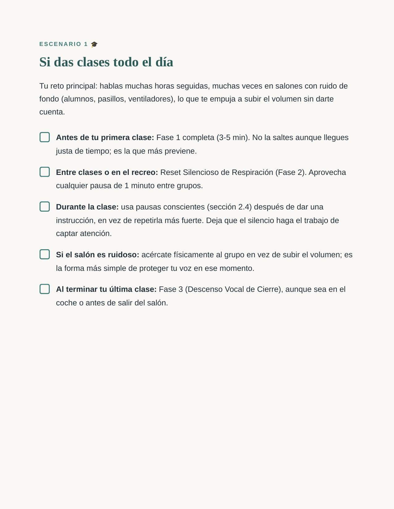 Página con escenario práctico para quien da clases